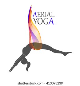 Anti-gravity yoga. Aerial yoga for women. Vector aerial yoga pose