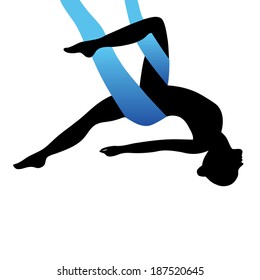  Anti-gravity Yoga. Yoga pose. Woman doing anti gravity yoga exercise.