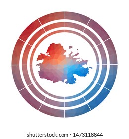 Antigua badge. Bright gradient logo of island in low poly style. Multicolored Antigua rounded sign with map in geometric style for your infographics.