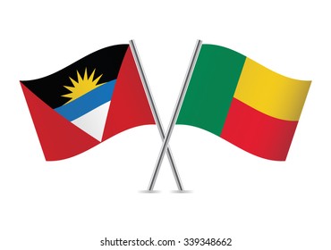 Antigua and Barbuda and Benin flags. Vector illustration.