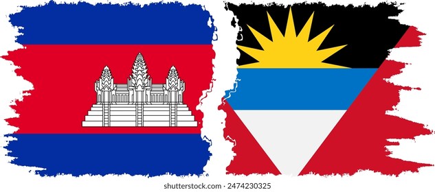 Antigua and Barbuda and Cambodia grunge flags connection, vector