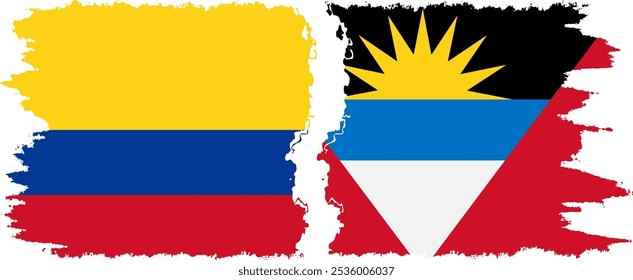 Antigua and Barbuda and Colombia grunge flags connection, vector