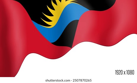 Antigua and Barbuda country flag realistic independence day background. Antigua commonwealth banner in motion waving, fluttering in wind. Festive patriotic HD format template for independence day