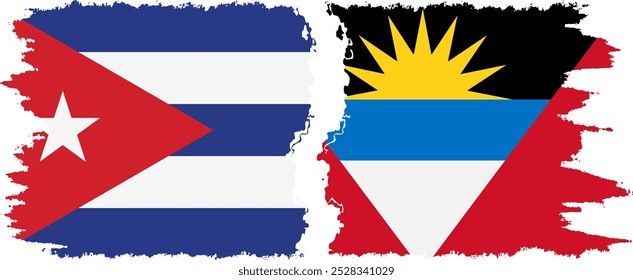 Antigua and Barbuda and  Cuba grunge flags connection, vector