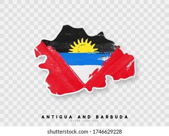 Antigua and Barbuda detailed map with flag of country. Painted in watercolor paint colors in the national flag.