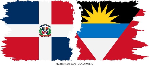 Antigua and Barbuda and Dominican Republic grunge flags connection, vector