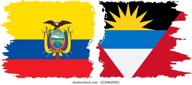 Antigua and Barbuda and Ecuador grunge flags connection, vector