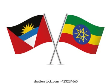Antigua and Barbuda and Ethiopian flags. Vector illustration.