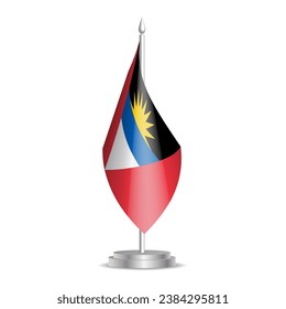 Antigua and Barbuda flag - 3D mini flag hanging on desktop flagpole. Usable for summit or conference presentaiton. Vector illustration with shading.