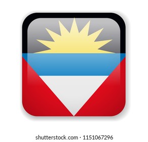 Antigua and Barbuda Flag. Bright Square Icon. Vector Illustration