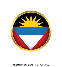 Antigua and Barbuda flag button, Golden on a white background,flag of Antigua and Barbuda Round badge or icon isolated. Vector illustration.
