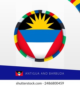 Antigua and Barbuda Flag with Colorful Circle Border. Vector icon.