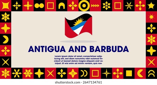 Antigua and Barbuda Flag Design banner with cultural design. Independence day design for Antigua and Barbuda celebration. Modern neo geometric retro design with flag, showcasing national pride and her