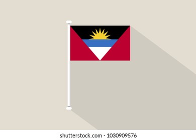 Antigua and Barbuda flag with flagpole,vector illustration