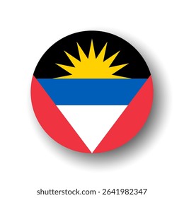 Antigua and Barbuda flag - flat vector circle icon or badge with dropped shadow.