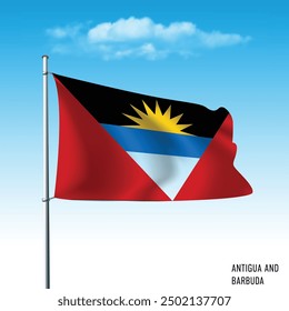 Antigua and Barbuda flag flying on blue sky, vector illustation.