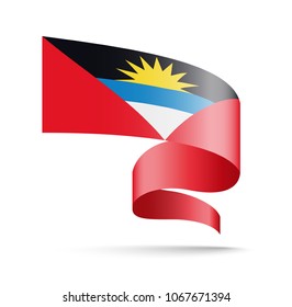 Antigua and Barbuda flag in the form of wave ribbon. Vector illustration on white background.