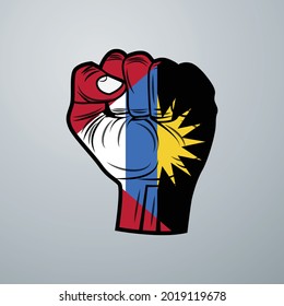 Antigua and Barbuda Flag with Hand Design isolated on white background. Vector illustration
