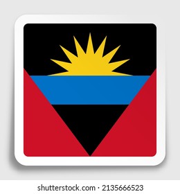 Antigua and Barbuda flag icon on paper square sticker with shadow. Button for mobile application or web. Vector