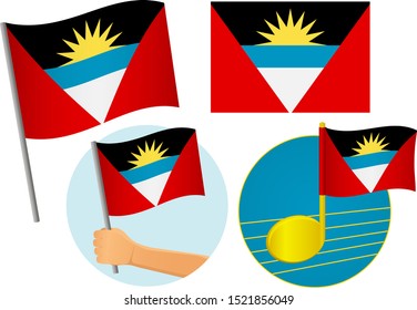 Antigua and Barbuda flag icon set. National flag of Antigua and Barbuda vector illustration