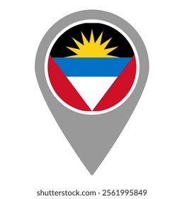 Antigua and Barbuda flag location pin, flag application, Flag on Location Pin, graphic design, map pointer, vector illustration.