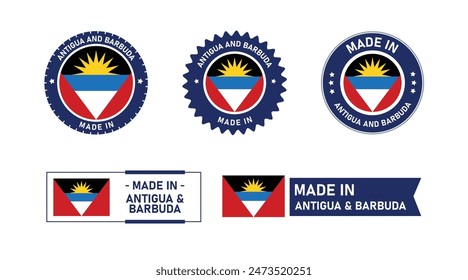 Antigua and Barbuda flag, Made in Antigua and Barbuda. Tag, Seal, Stamp, Flag, Icon vector