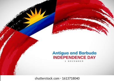 Antigua and Barbuda flag made in watercolor brush stroke background. Independence day of Antigua and Barbuda. Abstract watercolor painted grunge brush flag background.