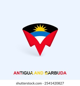 Antígua e Barbuda Bandeira Mapa Pointer Design com Sombra. Ilustrador de vetor.