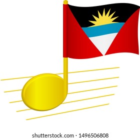 Antigua And Barbuda Flag And Musical Note. Music Background. National Flag Of Antigua And Barbuda And Music Festival Concept Vector Illustration