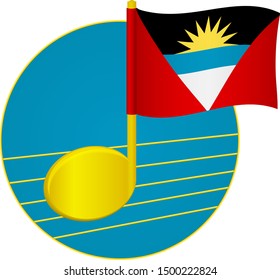 Antigua And Barbuda Flag And Musical Note. Music Background. National Flag Of Antigua And Barbuda And Music Festival Concept Vector Illustration