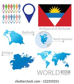 Antigua and Barbuda. flag. North america. World Map. vector Illustration.