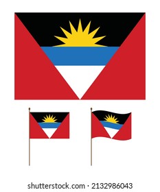 Antigua and Barbuda Flag official color and proportion. Waved Vector illustration