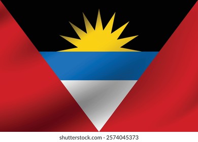 Antigua and Barbuda flag official colors and proportion digital vector illustration. Pleated flag.