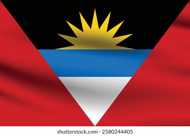 Antigua and Barbuda flag official colors and proportion digital vector illustration. Pleated flag.