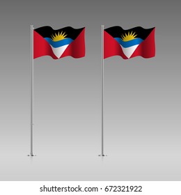 Antigua and Barbuda flag on the flagpole. Official colors and proportion correctly. High detailed vector illustration. 3d and isometry. EPS10