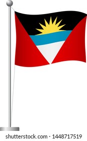 Antigua and Barbuda flag on pole. Metal flagpole. National flag of Antigua and Barbuda vector illustration