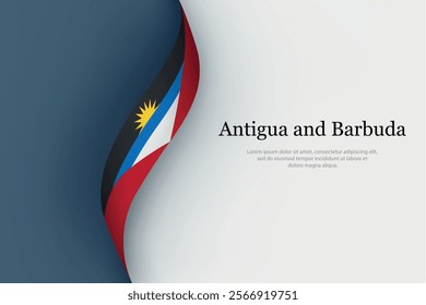 Antigua and Barbuda flag on Waving ribbon. Template for independence day