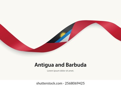 Antigua and Barbuda flag on Waving ribbon. Template for independence day