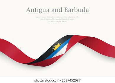 Antigua and Barbuda flag on Waving ribbon. Template for independence day