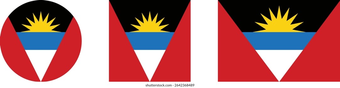 
Antigua and Barbuda flag PNG vector. Antigua and Barbuda square and round icon isolated on transparent PNG background. Antigua and Barbuda flag icon.

