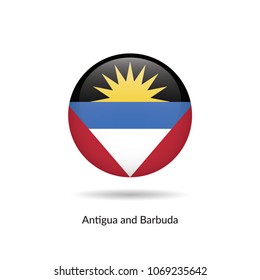 Antigua and Barbuda flag - round glossy button. Vector Illustration.