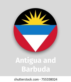 Antigua and Barbuda flag, round icon with shadow isolated vector illustration