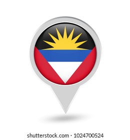 Antigua and Barbuda Flag Round Pin Icon. Vector icon.