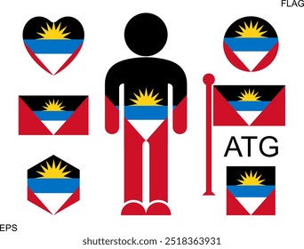 Antigua and Barbuda flag set. Isolated Antigua and Barbuda flag on white background