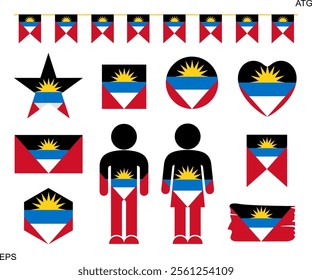 Antigua and Barbuda flag set. Isolated Antigua and Barbuda flag on white background