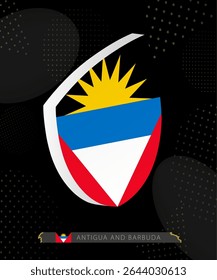 Antigua and Barbuda Flag Shield icon in 3D on Dark Modern Abstract Rugby Background. Perfect for sports events, heritage themes, national celebrations, and patriotic designs.