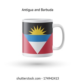 Antigua and Barbuda flag souvenir mug isolated on white background. Vector illustration.