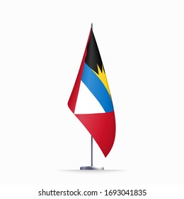 Antigua and Barbuda flag state symbol isolated on background national banner. Greeting card National Independence Day of Republic of Antigua and Barbuda. Illustration banner with realistic state flag.