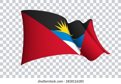 Antigua and Barbuda flag state symbol isolated on background national banner. Greeting card National Independence Day of Republic of Antigua and Barbuda. Illustration banner with realistic state flag.