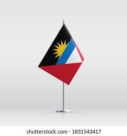 Antigua and Barbuda flag state symbol isolated on background national banner. Greeting card National Independence Day of Republic of Antigua and Barbuda. Illustration banner with realistic state flag.